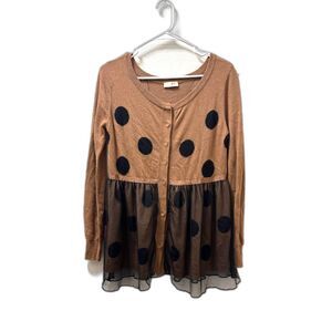 Scee by Twinset Cardigan Polka Dot Peplum Sweater Tulle Tan Black Fall Size XS